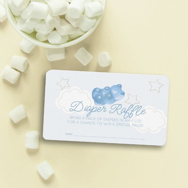 Blue Gummy Bear Baby Shower Diaper Raffle Ticket Enclosure Card (Creator Uploaded)