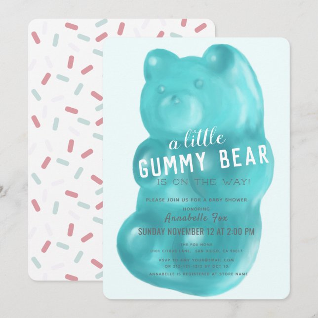 Blue Gummy Bear Boy Baby Shower Invitation (Front/Back)