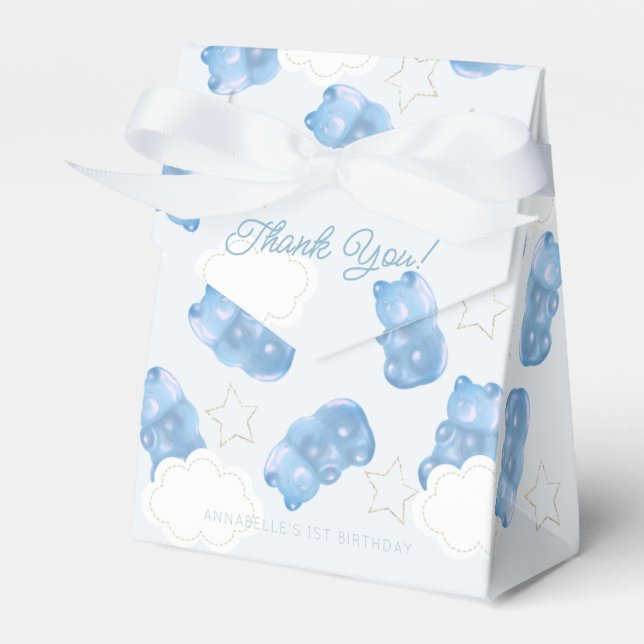 Blue Gummy Bear Boy Birthday Favor Boxes (Front Side)