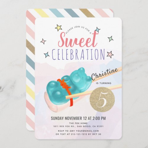 Blue Gummy Bear Candy Sushi Girl Birthday Invitation