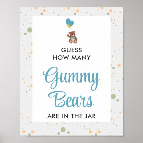 Blue Gummy Bear Guessing Game Boy Baby Shower Poster