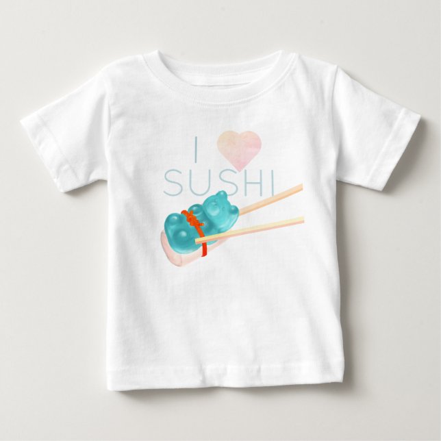 Blue Gummy Bear "I Love Sushi" Baby T-Shirt (Front)
