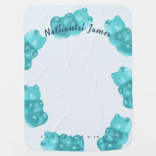 Blue Gummy Bear Monthly Milestone Baby Blanket