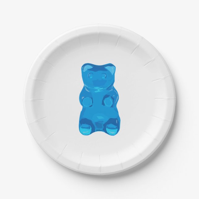 Blue Gummybear Illustration Paper Plates (Front)