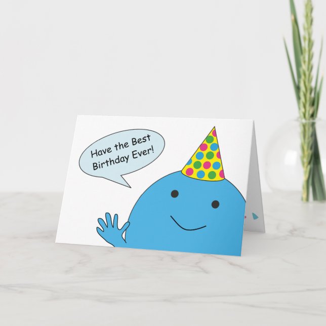 Blue Guy With Party Hat Happy Birthday  Card (Front)
