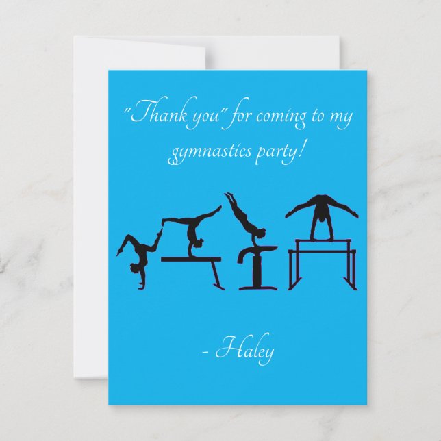 Blue Gymnastics Party Thank You Card (Front)