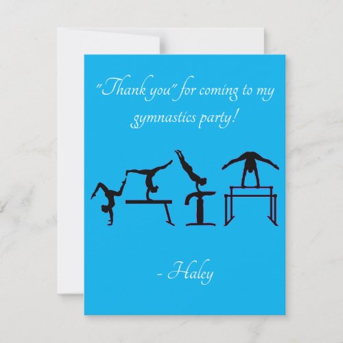 Blue Gymnastics Party Thank You Card