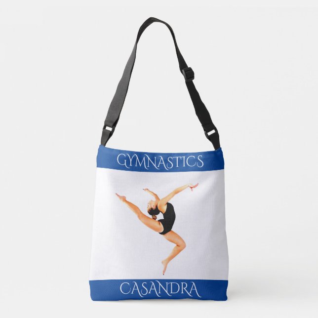 Blue Gymnastics tote! Personalized name. Crossbody Bag (Back)