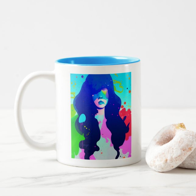 Blue Hair Don't Care Two-Tone Coffee Mug (With Donut)