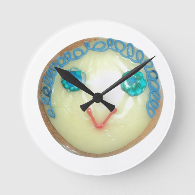 Blue Hair Emoji Art Print/Graphic Round Clock (Front)