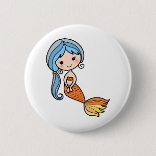 Blue hair mermaid art button