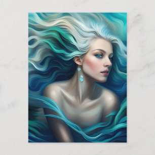 Blue Hair Mermaid Postcard