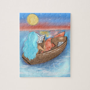 Blue Hair Mermaid Reading On A Boat Puzzle