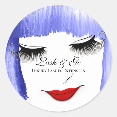 Blue Hair Red Lips Lashes Extension Cleaner  Classic Round Sticker
