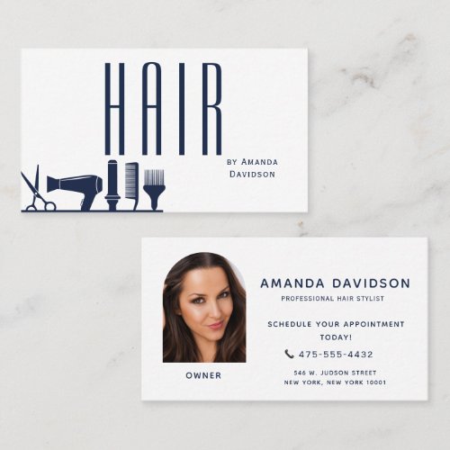 Blue Hair Stylish Photo Business Card