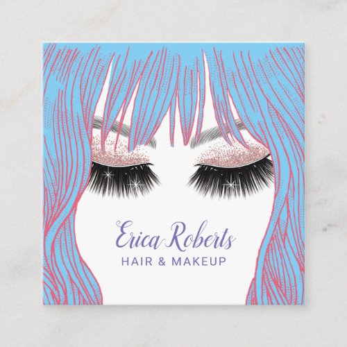 Blue Hair Stylist Makeup Artist Beauty Salon Square Business Card
