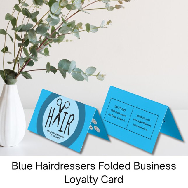 Blue Hairdressers Folded Business Loyalty Card (Creator Uploaded)