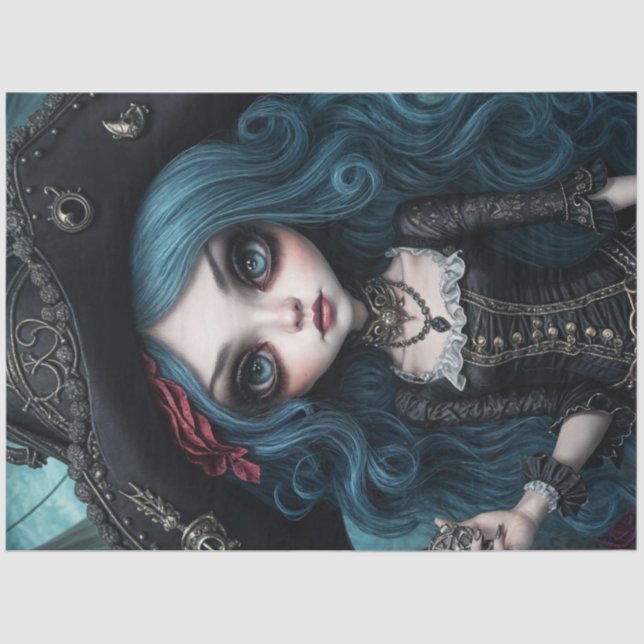 Blue Haired Disheveled Pirate Girl Decoupage Paper (Front)