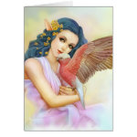 Blue Haired Elf And Her Galah Realistic Painting Greeting Card