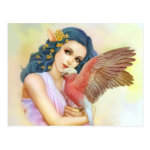 Blue Haired Elf And Her Galah Realistic Painting Postcard