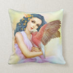 Blue Haired Elf And Her Galah Realistic Painting Pillow
