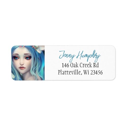 Blue Haired Fairy  Fantasy Art Label