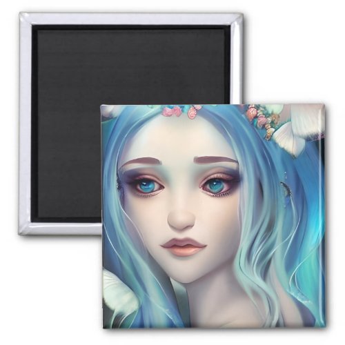 Blue Haired Fairy  Fantasy Art Magnet