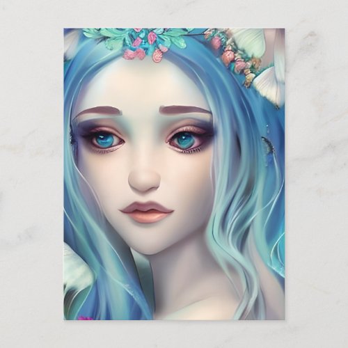 Blue Haired Fairy  Fantasy Art Postcard