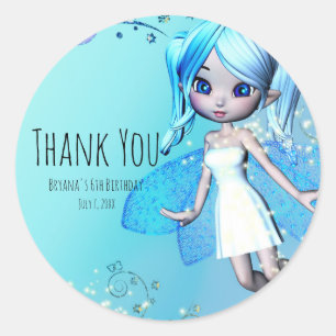 Blue Haired Fairy Girls Birthday Party Favor Classic Round Sticker