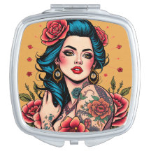 Blue-Haired Pin Up Girl with Roses