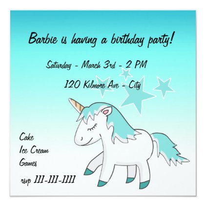 Blue Haired Unicorn and Stars Card