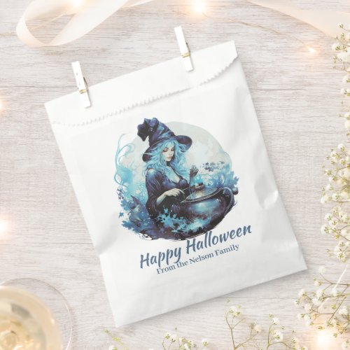 Blue Haired Witch and Cauldron Happy Halloween Favor Bag