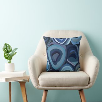 Blue Half Circles Abstract Geometric Throw Pillow