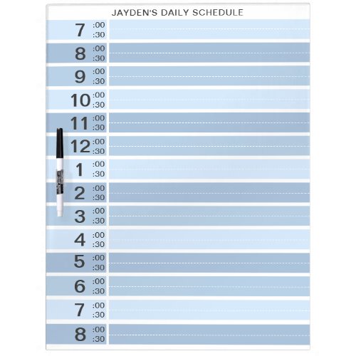 Blue Half Hour Boy Schedule Custom Daily Planner Dry Erase Board