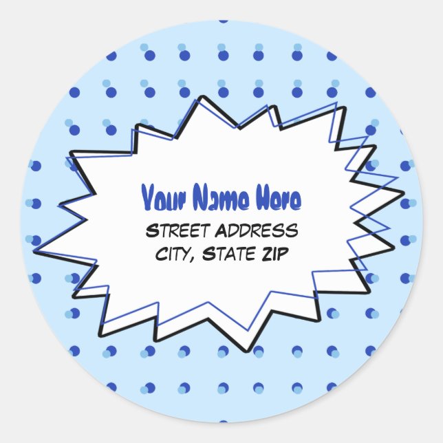 Blue Halftone Pop Art Address Label Sticker (Front)