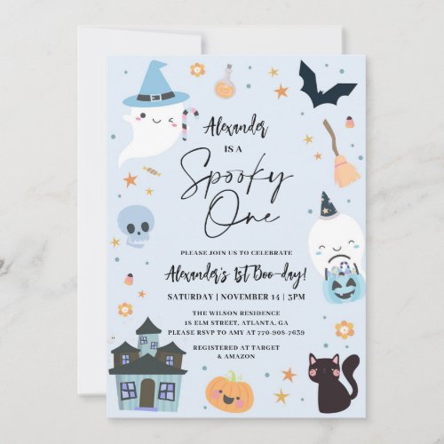 Blue Halloween 1st Birthday Invitation