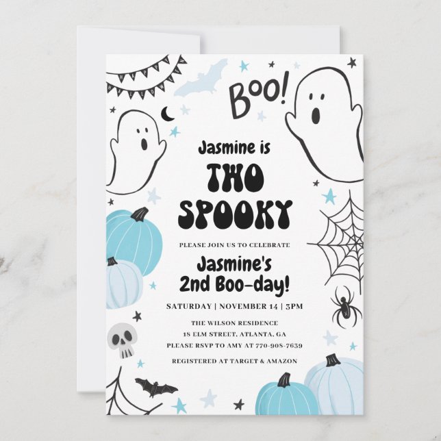 Blue Halloween 2nd Birthday Invitation (Front)