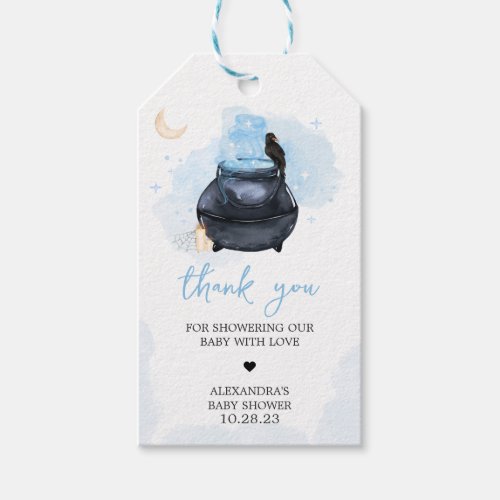 Blue Halloween A Baby is Brewing Favor Tags