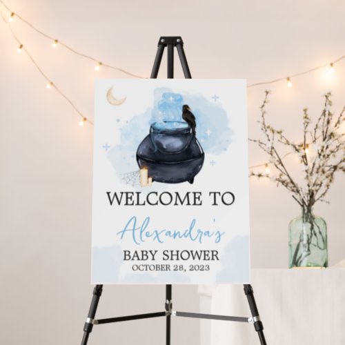 Blue Halloween A Baby is Brewing Welcome Sign