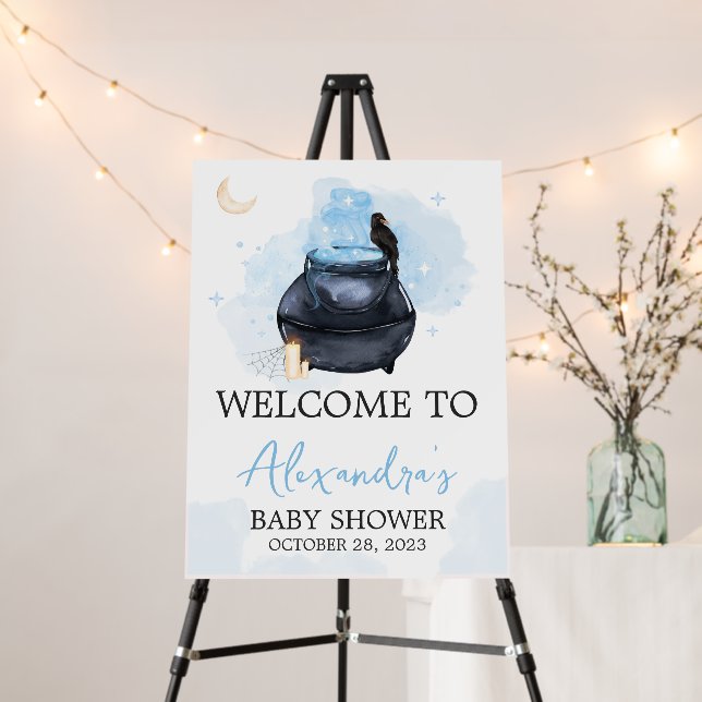 Blue Halloween A Baby is Brewing Welcome Sign (In Situ (Stand))