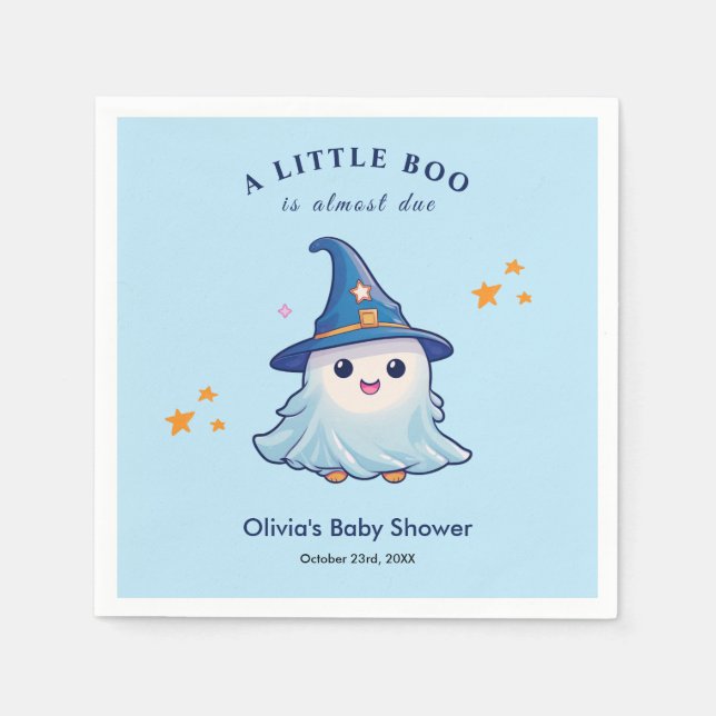 Blue Halloween A Little Boo Baby Shower Napkins (Front)