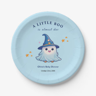 Blue Halloween A Little Boo Baby Shower Paper Plates