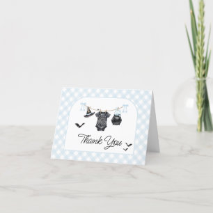 Blue Halloween Baby is Brewing Baby Shower Letterpress Thank You Card