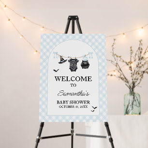 Blue Halloween Baby is Brewing Baby Welcome Sign
