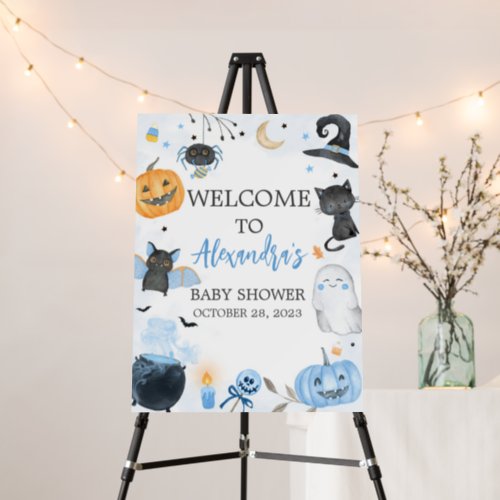 Blue Halloween Baby Shower Welcome Sign