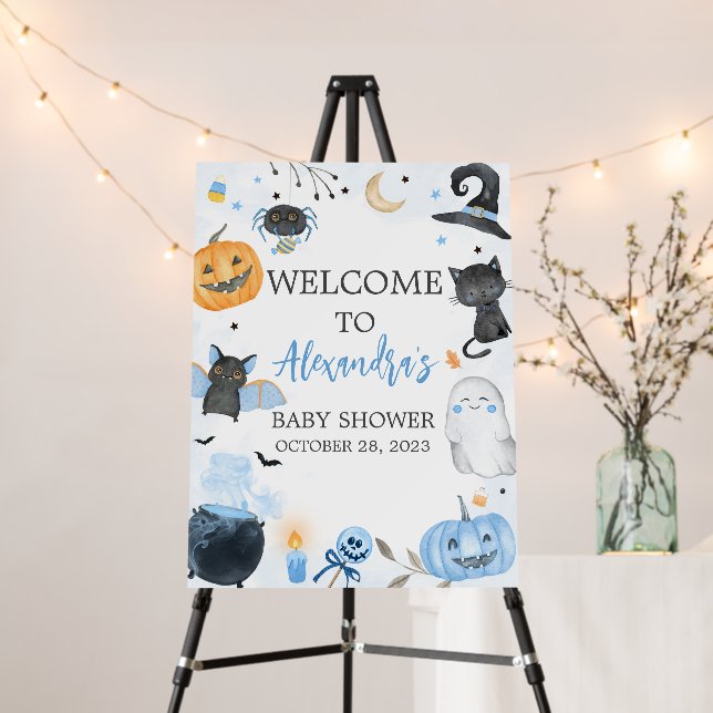 Blue Halloween Baby Shower Welcome Sign (In Situ (Stand))