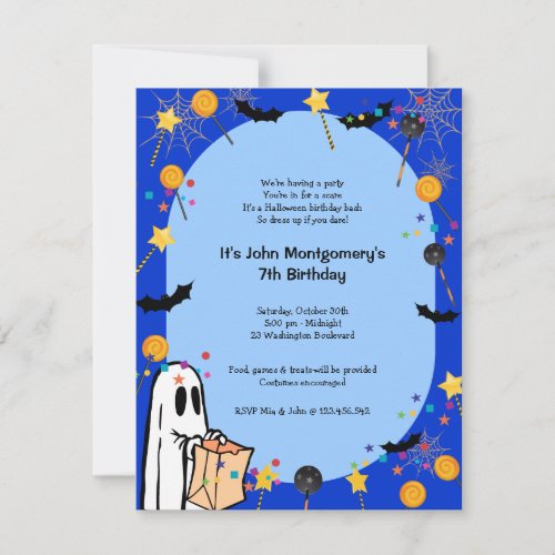 Blue Halloween Birthday Costume Party Invitation