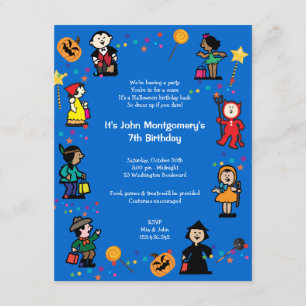 Blue Halloween Birthday Costume Party Invitation