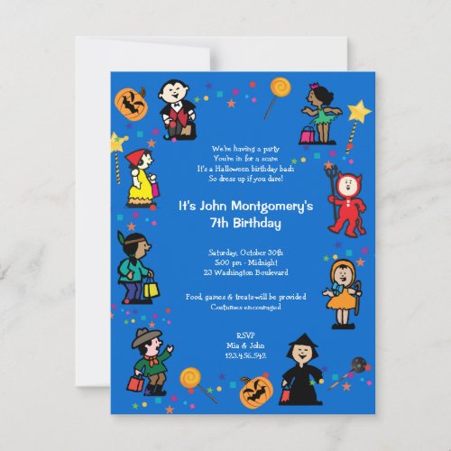 Blue Halloween Birthday Costume Party Invitation