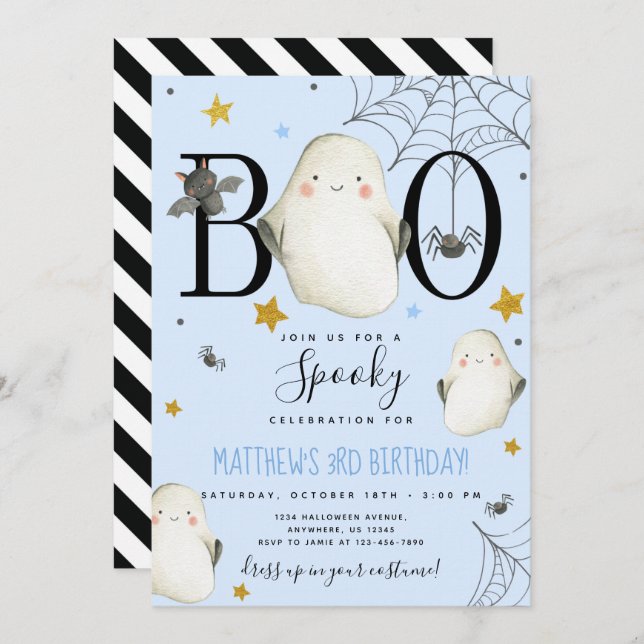 Blue Halloween Birthday Invitation (Front/Back)